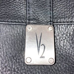 Signed V2 Thick Pebbled Leather Organizer Crossbody Bag with Adjustable Strap